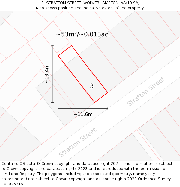 3, STRATTON STREET, WOLVERHAMPTON, WV10 9AJ: Plot and title map