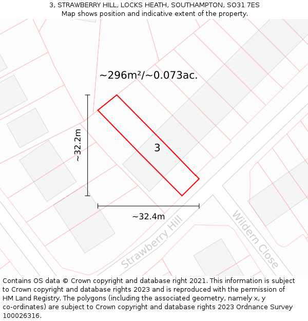 3, STRAWBERRY HILL, LOCKS HEATH, SOUTHAMPTON, SO31 7ES: Plot and title map