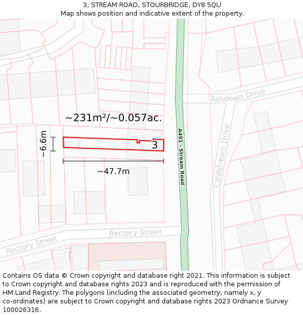 3, STREAM ROAD, STOURBRIDGE, DY8 5QU: Plot and title map