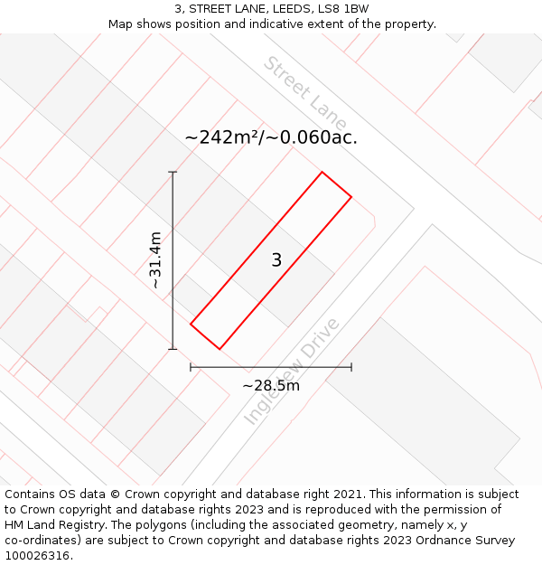 3, STREET LANE, LEEDS, LS8 1BW: Plot and title map