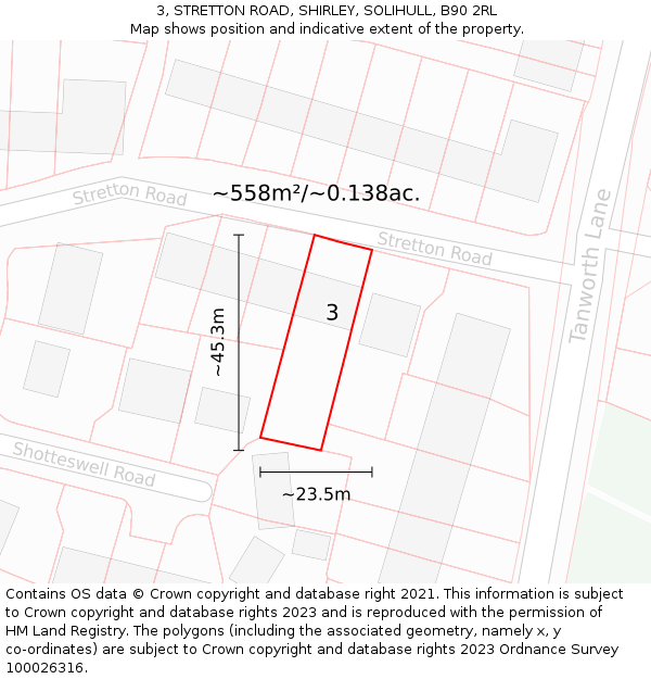 3, STRETTON ROAD, SHIRLEY, SOLIHULL, B90 2RL: Plot and title map