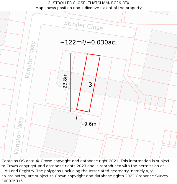 3, STROLLER CLOSE, THATCHAM, RG19 3TX: Plot and title map