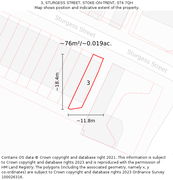 3, STURGESS STREET, STOKE-ON-TRENT, ST4 7QH: Plot and title map