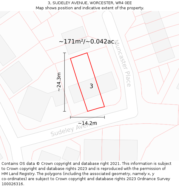 3, SUDELEY AVENUE, WORCESTER, WR4 0EE: Plot and title map