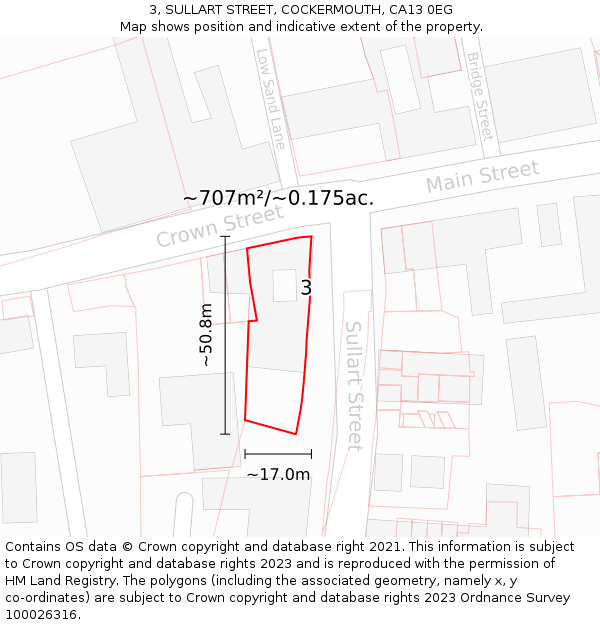 3, SULLART STREET, COCKERMOUTH, CA13 0EG: Plot and title map