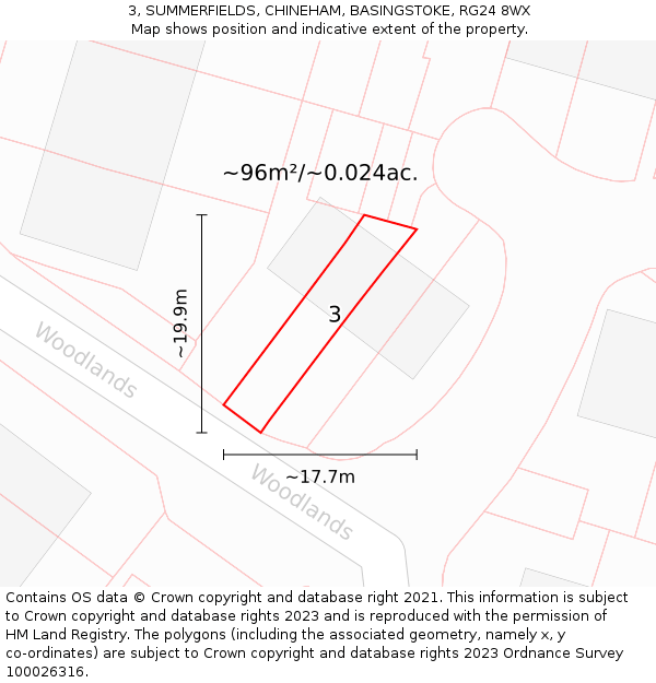 3, SUMMERFIELDS, CHINEHAM, BASINGSTOKE, RG24 8WX: Plot and title map