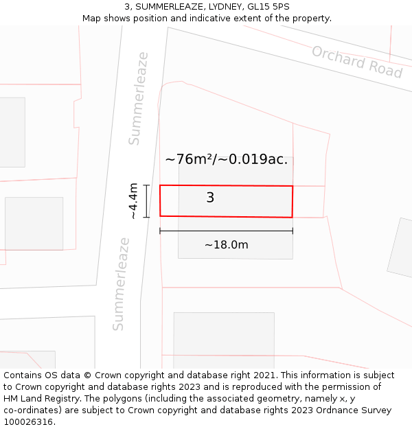 3, SUMMERLEAZE, LYDNEY, GL15 5PS: Plot and title map