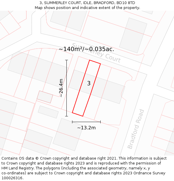 3, SUMMERLEY COURT, IDLE, BRADFORD, BD10 8TD: Plot and title map
