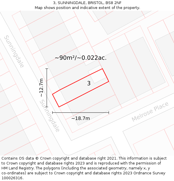 3, SUNNINGDALE, BRISTOL, BS8 2NF: Plot and title map