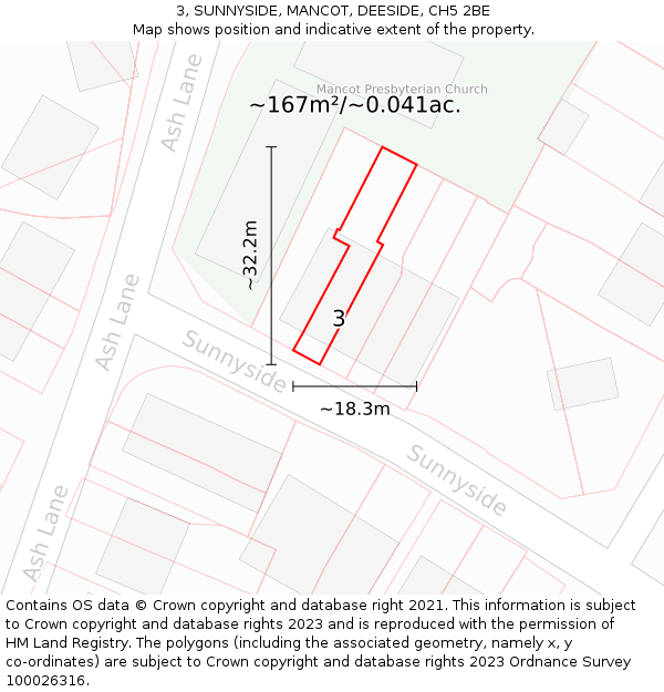 3, SUNNYSIDE, MANCOT, DEESIDE, CH5 2BE: Plot and title map