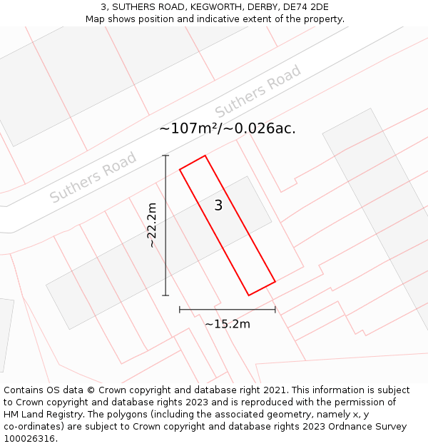 3, SUTHERS ROAD, KEGWORTH, DERBY, DE74 2DE: Plot and title map