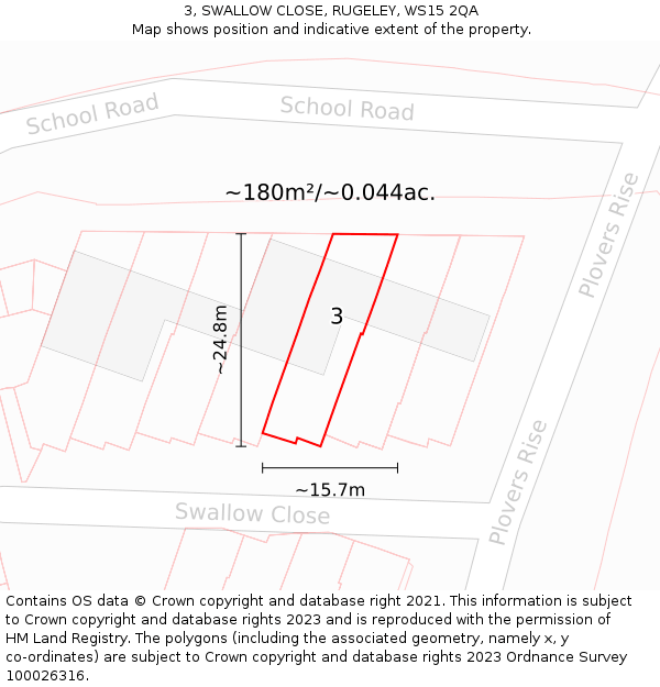 3, SWALLOW CLOSE, RUGELEY, WS15 2QA: Plot and title map