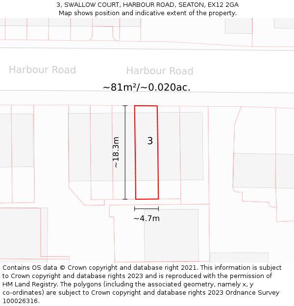 3, SWALLOW COURT, HARBOUR ROAD, SEATON, EX12 2GA: Plot and title map