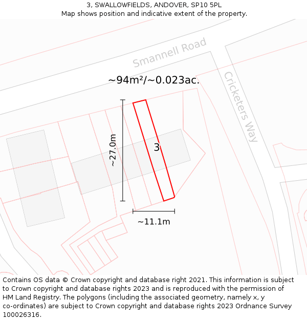 3, SWALLOWFIELDS, ANDOVER, SP10 5PL: Plot and title map