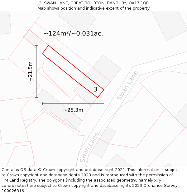 3, SWAN LANE, GREAT BOURTON, BANBURY, OX17 1QR: Plot and title map