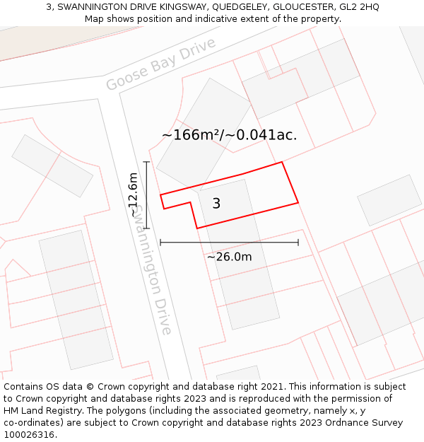 3, SWANNINGTON DRIVE KINGSWAY, QUEDGELEY, GLOUCESTER, GL2 2HQ: Plot and title map