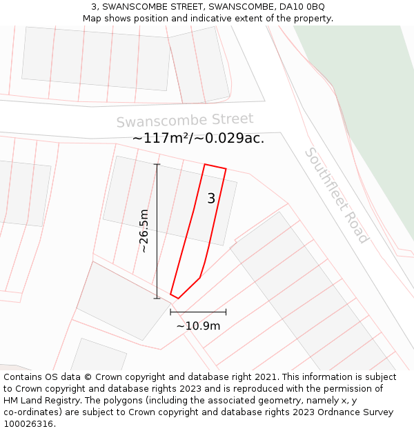 3, SWANSCOMBE STREET, SWANSCOMBE, DA10 0BQ: Plot and title map