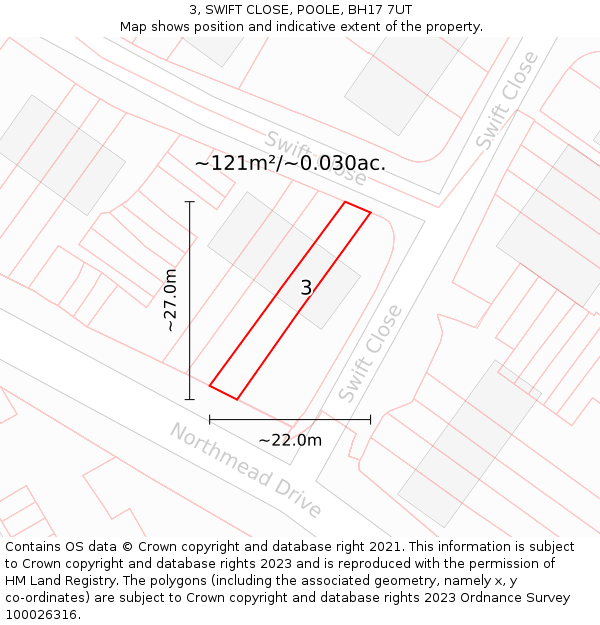 3, SWIFT CLOSE, POOLE, BH17 7UT: Plot and title map