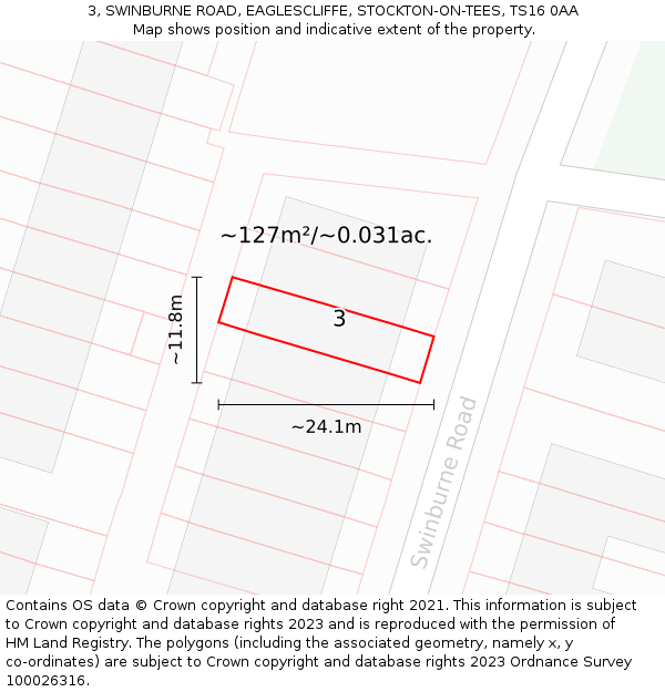 3, SWINBURNE ROAD, EAGLESCLIFFE, STOCKTON-ON-TEES, TS16 0AA: Plot and title map