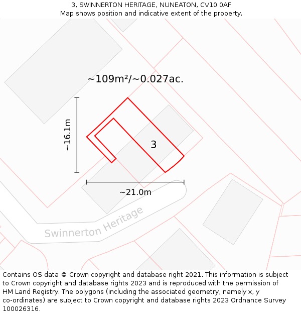 3, SWINNERTON HERITAGE, NUNEATON, CV10 0AF: Plot and title map