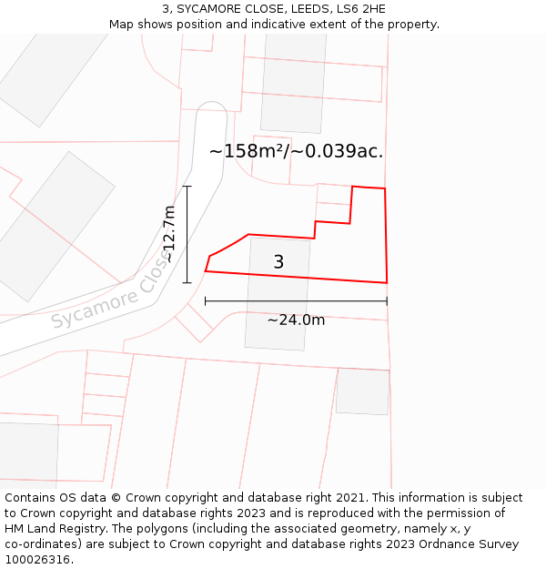 3, SYCAMORE CLOSE, LEEDS, LS6 2HE: Plot and title map