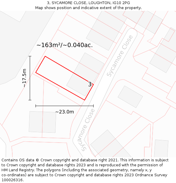 3, SYCAMORE CLOSE, LOUGHTON, IG10 2PG: Plot and title map