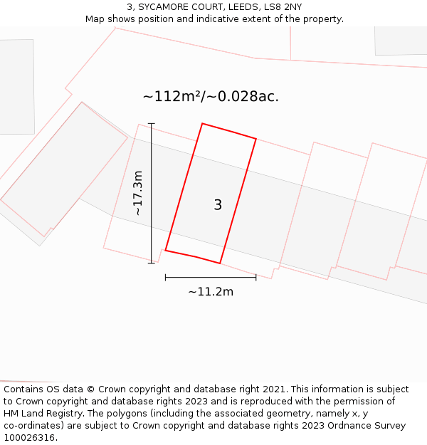 3, SYCAMORE COURT, LEEDS, LS8 2NY: Plot and title map