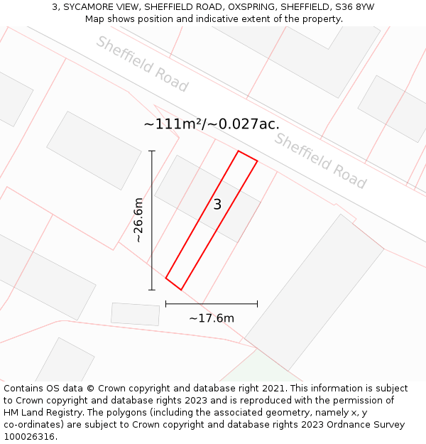 3, SYCAMORE VIEW, SHEFFIELD ROAD, OXSPRING, SHEFFIELD, S36 8YW: Plot and title map