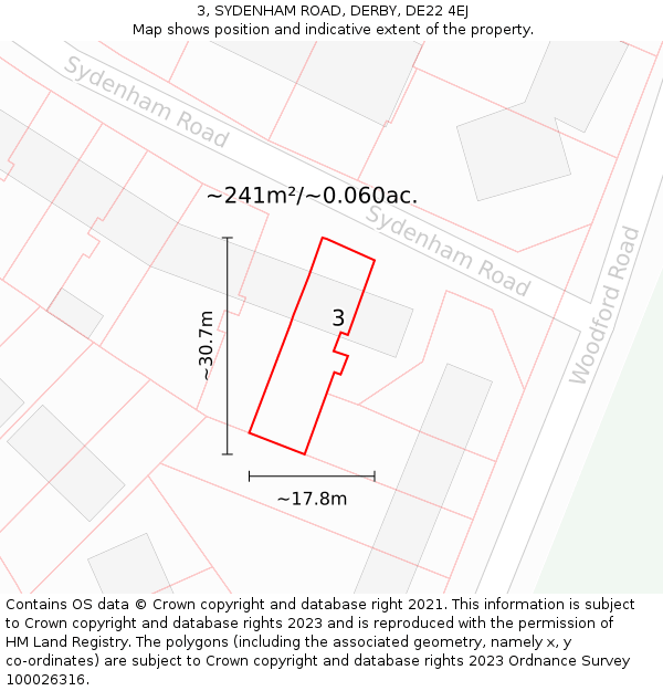 3, SYDENHAM ROAD, DERBY, DE22 4EJ: Plot and title map