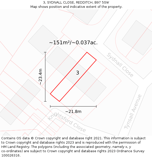 3, SYDNALL CLOSE, REDDITCH, B97 5SW: Plot and title map
