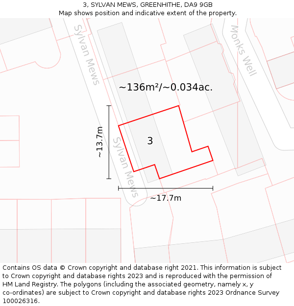 3, SYLVAN MEWS, GREENHITHE, DA9 9GB: Plot and title map