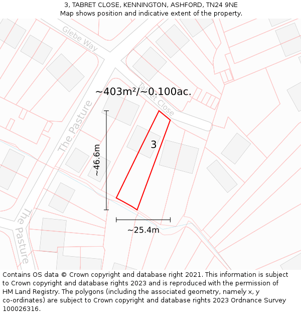 3, TABRET CLOSE, KENNINGTON, ASHFORD, TN24 9NE: Plot and title map