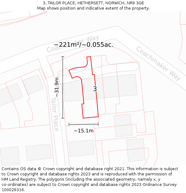 3, TAILOR PLACE, HETHERSETT, NORWICH, NR9 3GE: Plot and title map