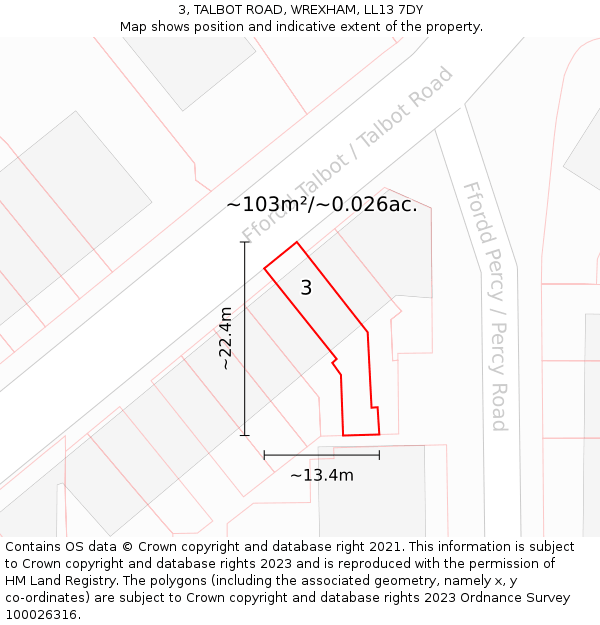 3, TALBOT ROAD, WREXHAM, LL13 7DY: Plot and title map
