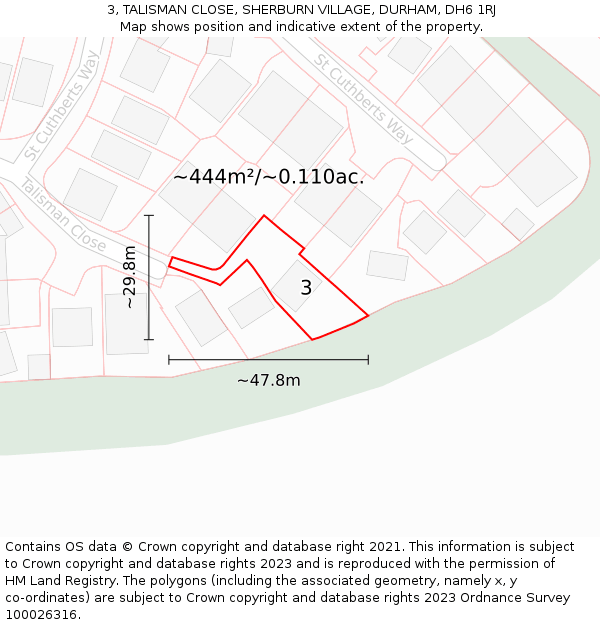 3, TALISMAN CLOSE, SHERBURN VILLAGE, DURHAM, DH6 1RJ: Plot and title map