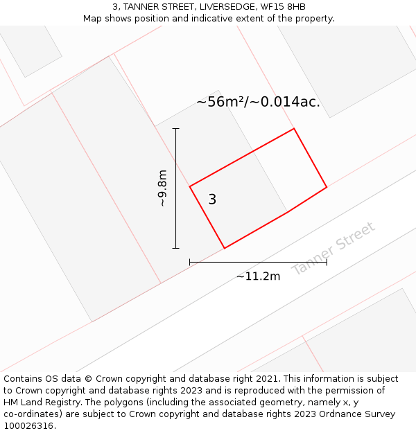 3, TANNER STREET, LIVERSEDGE, WF15 8HB: Plot and title map
