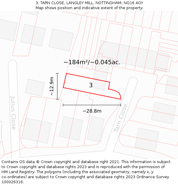 3, TARN CLOSE, LANGLEY MILL, NOTTINGHAM, NG16 4GY: Plot and title map