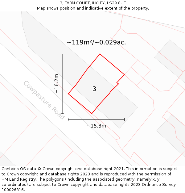 3, TARN COURT, ILKLEY, LS29 8UE: Plot and title map