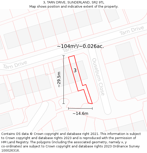 3, TARN DRIVE, SUNDERLAND, SR2 9TL: Plot and title map