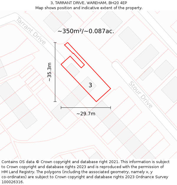 3, TARRANT DRIVE, WAREHAM, BH20 4EP: Plot and title map
