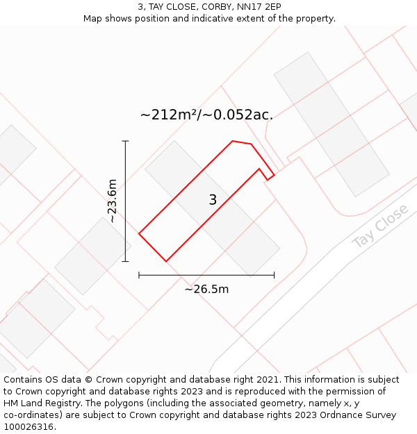 3, TAY CLOSE, CORBY, NN17 2EP: Plot and title map