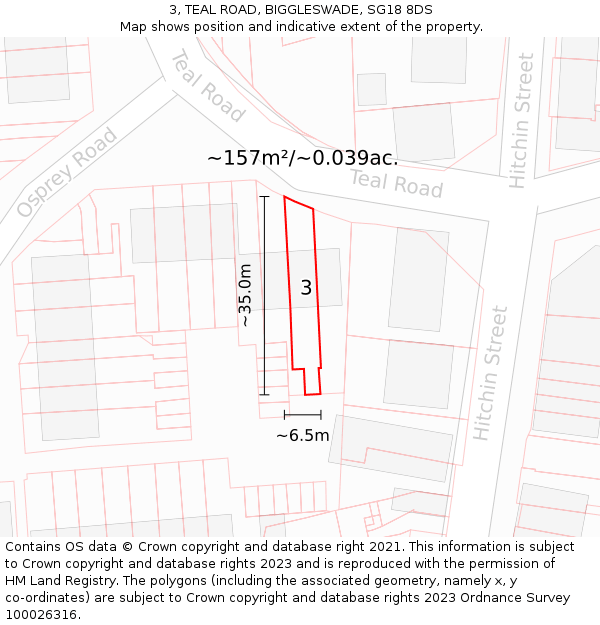 3, TEAL ROAD, BIGGLESWADE, SG18 8DS: Plot and title map