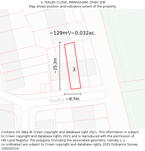3, TEALBY CLOSE, IMMINGHAM, DN40 2FB: Plot and title map