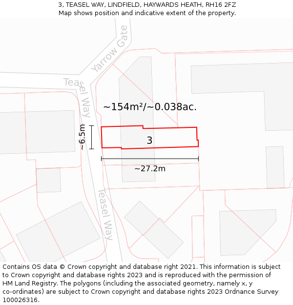 3, TEASEL WAY, LINDFIELD, HAYWARDS HEATH, RH16 2FZ: Plot and title map