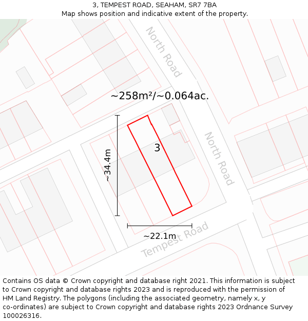 3, TEMPEST ROAD, SEAHAM, SR7 7BA: Plot and title map