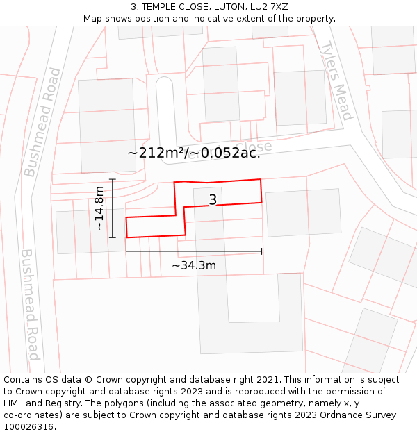 3, TEMPLE CLOSE, LUTON, LU2 7XZ: Plot and title map