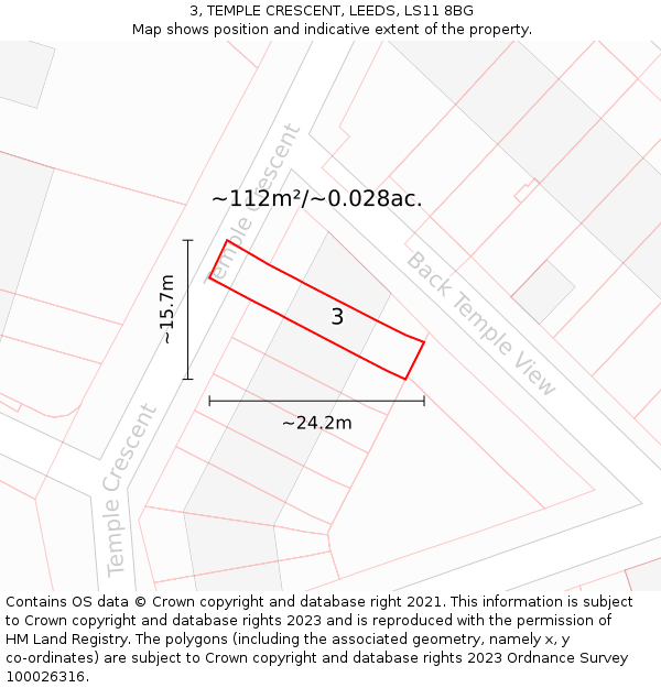 3, TEMPLE CRESCENT, LEEDS, LS11 8BG: Plot and title map