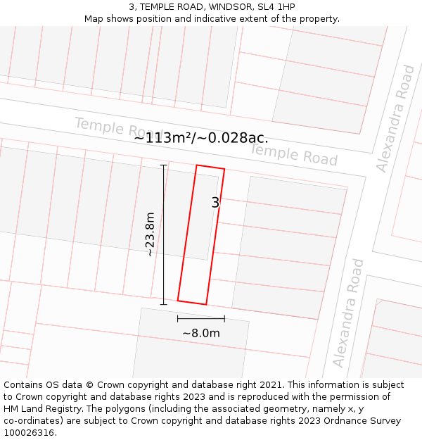 3, TEMPLE ROAD, WINDSOR, SL4 1HP: Plot and title map