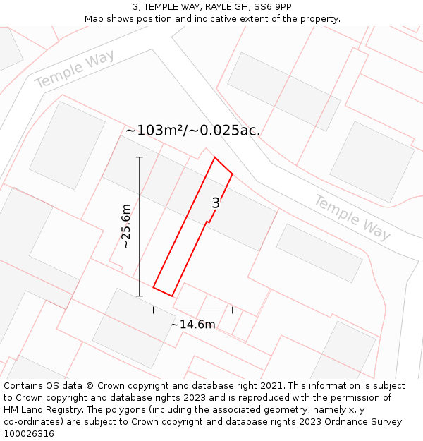 3, TEMPLE WAY, RAYLEIGH, SS6 9PP: Plot and title map