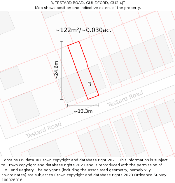 3, TESTARD ROAD, GUILDFORD, GU2 4JT: Plot and title map